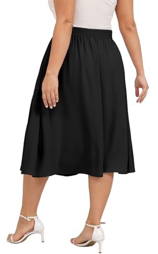 Xpenyo Women's Plus Size Midi Skirts Elastic High Waisted Tie Knot Casual Flowy Beach Boho Skirts with Pockets,Black XL - Image 2