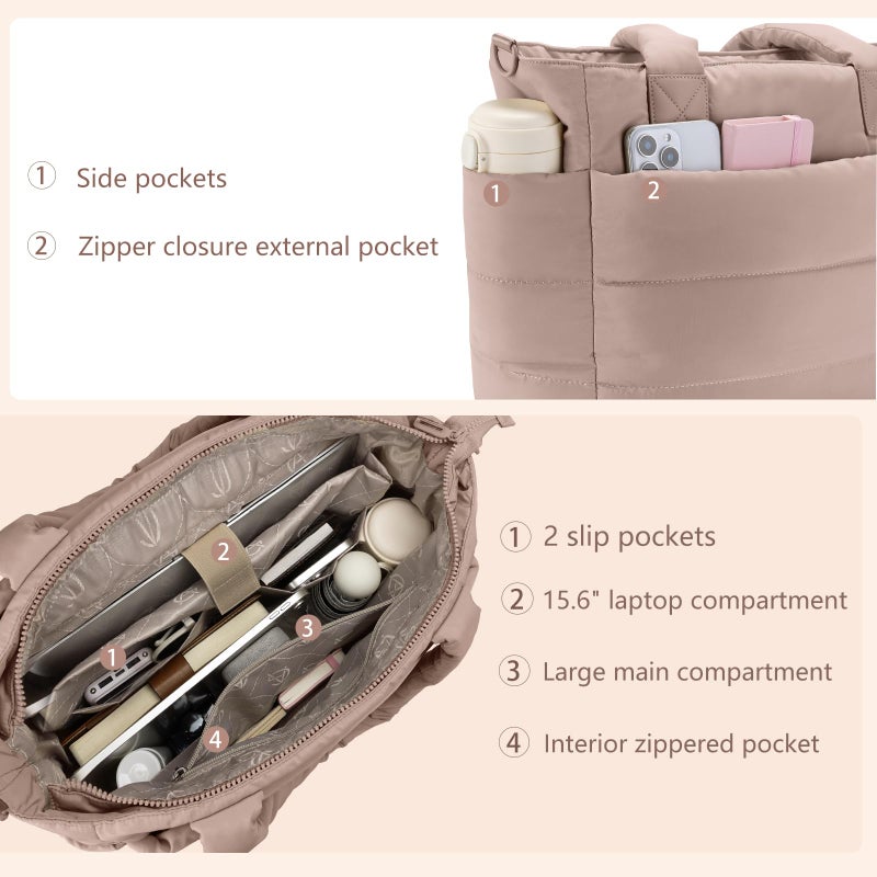 GASSDA Tote Bag for Women Lightweight Puffer Tote Bag Large Nurse Bags Handbag with Pockets Zipper Closure for Work Travel - Image 5