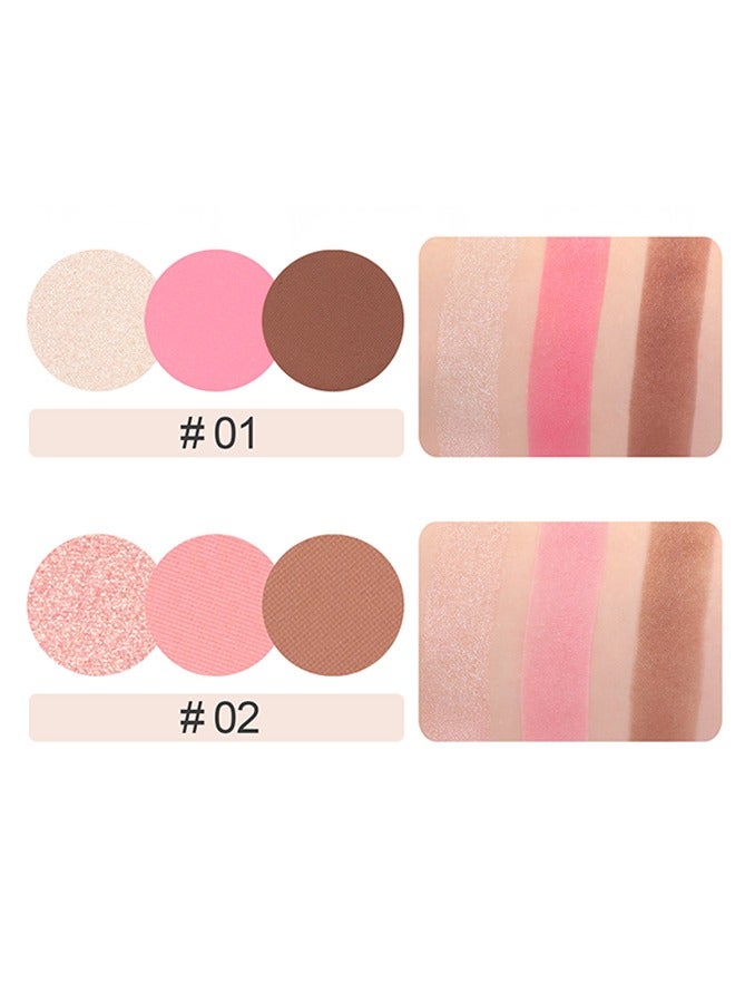 HelloKiss Glow Up-3 In 1 Highlight+Blush+Contouring Powder Cheek For Face Blush Bronzer Palette Long-Lasting, Ultra-Thin, Natural And Bright Color Cushion Applicator Blendable Natural Makeup Face Blush #01 - Image 3