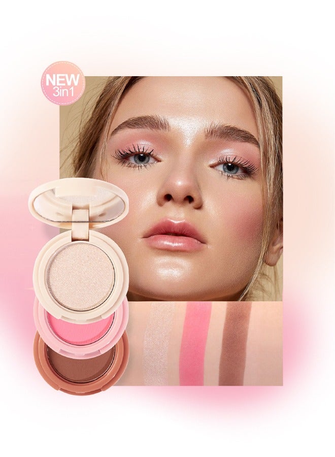HelloKiss Glow Up-3 In 1 Highlight+Blush+Contouring Powder Cheek For Face Blush Bronzer Palette Long-Lasting, Ultra-Thin, Natural And Bright Color Cushion Applicator Blendable Natural Makeup Face Blush #01 - Image 4
