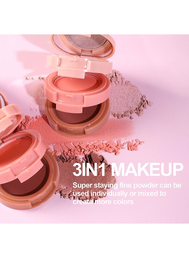 HelloKiss Glow Up-3 In 1 Highlight+Blush+Contouring Powder Cheek For Face Blush Bronzer Palette Long-Lasting, Ultra-Thin, Natural And Bright Color Cushion Applicator Blendable Natural Makeup Face Blush #01 - Image 5