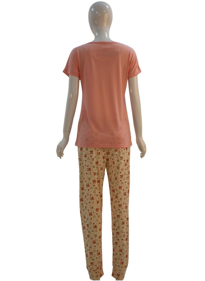 JOANNA - JOANNA Women's Houseplant Print Short Sleeve Shirt & Long Pants Pajama Set, Baby Pink - Image 1