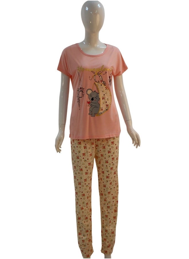 JOANNA - JOANNA Women's Houseplant Print Short Sleeve Shirt & Long Pants Pajama Set, Baby Pink - Image 1