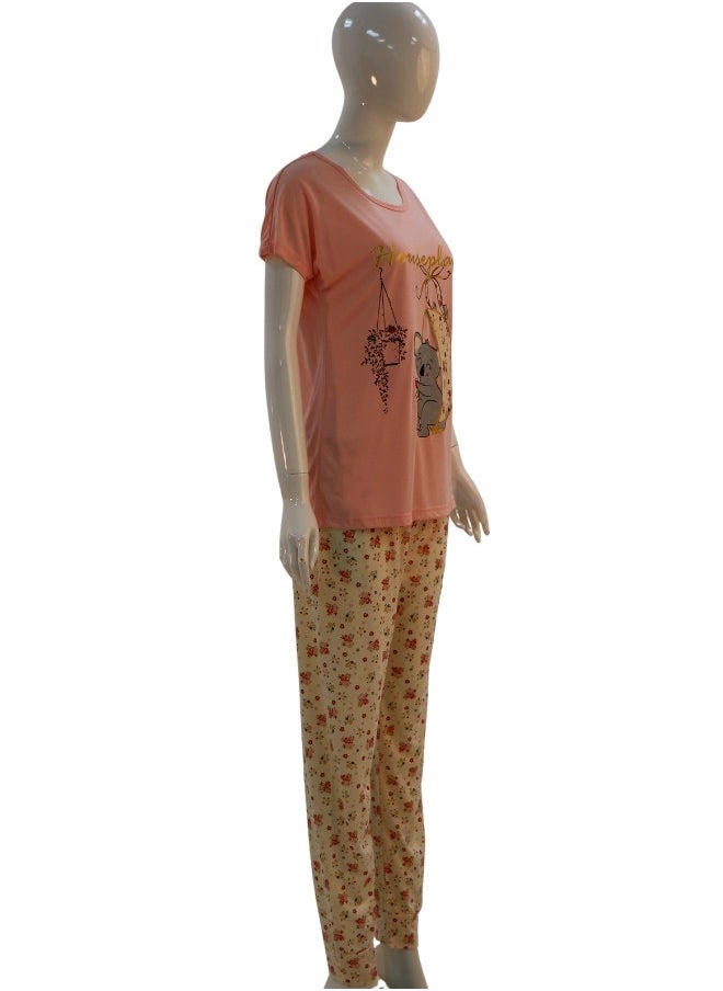 JOANNA - JOANNA Women's Houseplant Print Short Sleeve Shirt & Long Pants Pajama Set, Baby Pink - Image 1