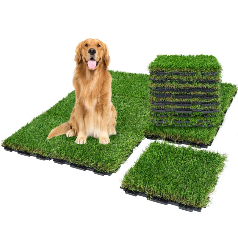 XLX TURF XLX TURF Interlocking Fake Grass Tiles for Dogs  Square Artificial Grass Mats with Drainage for Patio Balcony Pets  Home Decor 9 Pack 