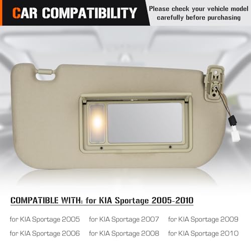 AEagle Sun Visor for KIA Sportage 2005-2010 with Light, Right Passenger Side Beige SunVisor Replacement 85201-1F690LX - Image 3