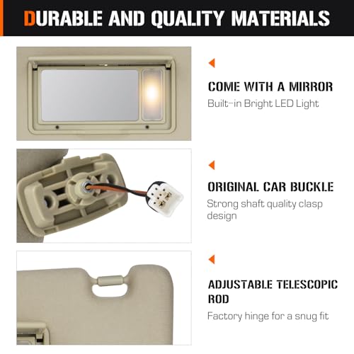 AEagle Sun Visor for KIA Sportage 2005-2010 with Light, Right Passenger Side Beige SunVisor Replacement 85201-1F690LX - Image 2