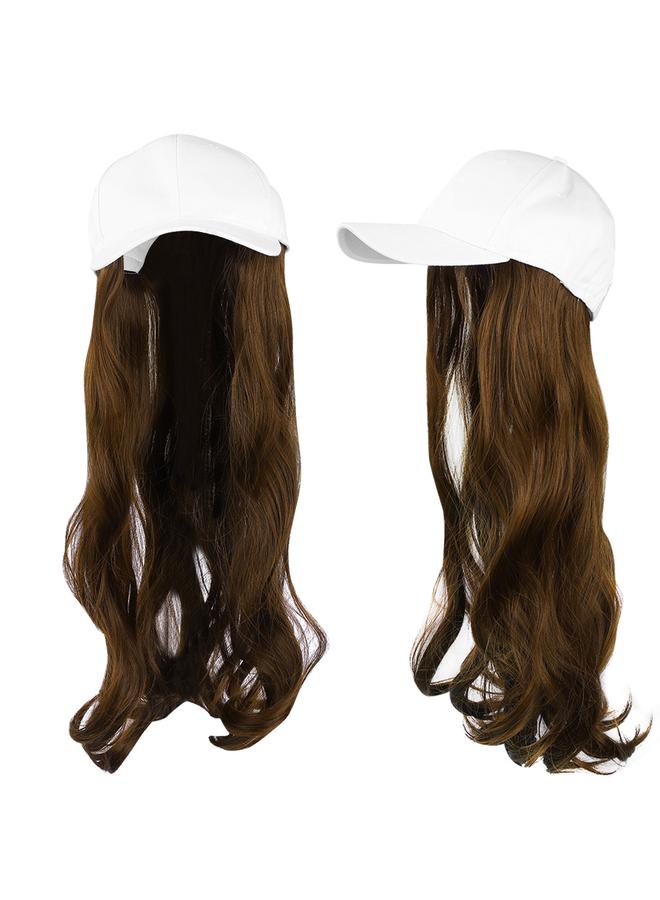 Fashionable White Baseball Cap Hat Wig Long Curly Hairpiece Outdoor Hair Extension Light Brown  - Image 4