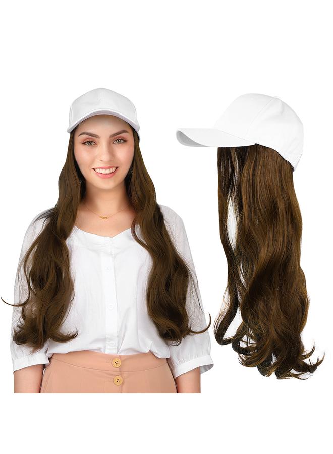 Fashionable White Baseball Cap Hat Wig Long Curly Hairpiece Outdoor Hair Extension Light Brown  - Image 3