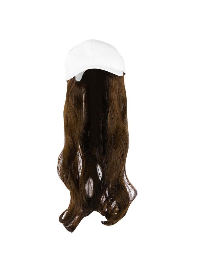 Fashionable White Baseball Cap Hat Wig Long Curly Hairpiece Outdoor Hair Extension Light Brown  - Image 1