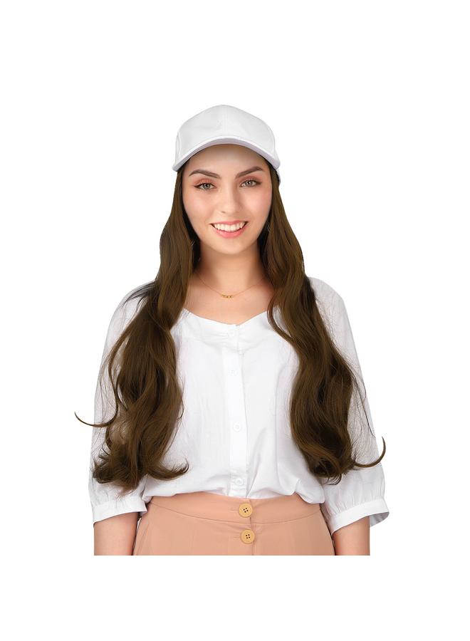Fashionable White Baseball Cap Hat Wig Long Curly Hairpiece Outdoor Hair Extension Light Brown  - Image 2