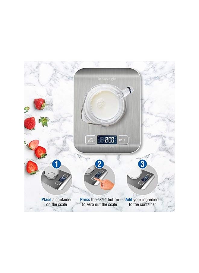 PROMASS - Kitchen Scale – Food Scale for Baking, Cooking and Dieting – 5 kg Capacity Scale for Food – Premium Stainless-Steel Digital Scale – Tare Function – High-Precision Sensor – Backlit LCD Screen - Image 1