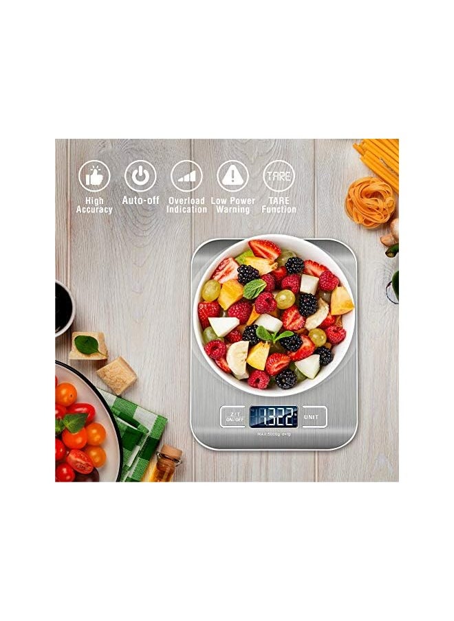 PROMASS - Kitchen Scale – Food Scale for Baking, Cooking and Dieting – 5 kg Capacity Scale for Food – Premium Stainless-Steel Digital Scale – Tare Function – High-Precision Sensor – Backlit LCD Screen - Image 1