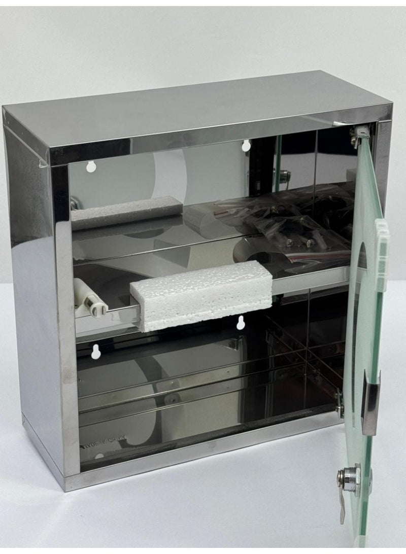 Living Square First Aid Box in Stainless Steel with Glass Door-30*30*13cm - Image 3