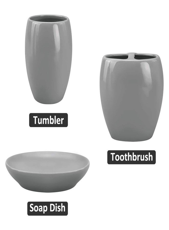 Rich Life 4-Piece Ceramic Bathroom Accessory Set, Bathroom Accessories Set Includes Soap Dispenser, Toothbrush Holder, Tumbler, Soap Dish, Complete Bathroom Ensemble Sets for Bath Decor, Ideas Home Gift (Gray) - Image 3