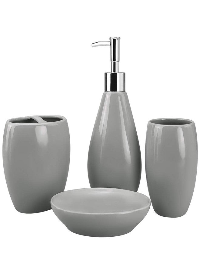 Rich Life 4-Piece Ceramic Bathroom Accessory Set, Bathroom Accessories Set Includes Soap Dispenser, Toothbrush Holder, Tumbler, Soap Dish, Complete Bathroom Ensemble Sets for Bath Decor, Ideas Home Gift (Gray) - Image 1