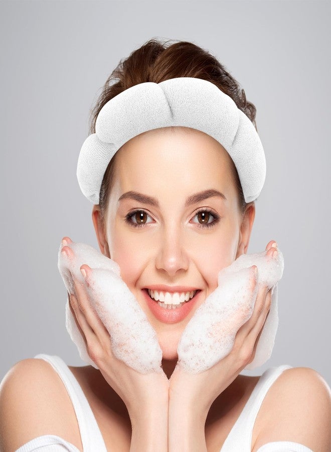 CAVETEE Spa Headband for Face Washing - Terry Cloth Puffy Makeup Headband Set of 2 (Beige & White, one size) - Image 5