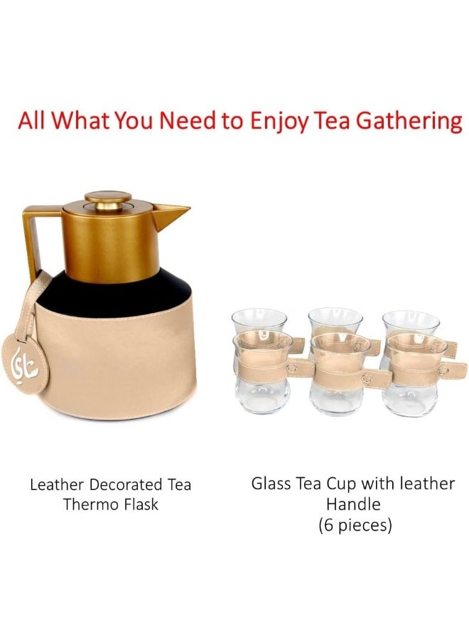 Lamsit Ibdaa - Coffee Thermo Flask – Tea Vacuum Pot - Heat Insulated Thermos – Arabic Carafe – Jug Dalla – Drink Cups – Square Acrylic Set (Off White, Tea Set) - Image 1