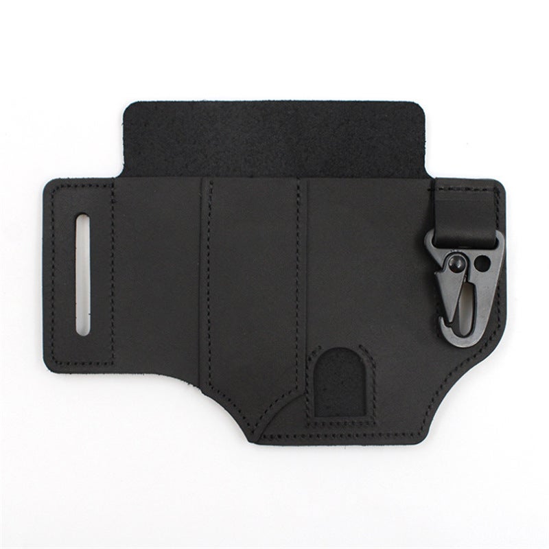 Cross-border retro cowhide EDC tactical tool storage leather case waist hanging outdoor survival tool kit flashlight knife set Cowhide Black