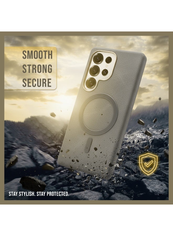 Leather-Look Magnetic Back Case for Samsung Galaxy S25 Ultra – Gray Slim Protective Cover with Camera Lens Guard - Image 4