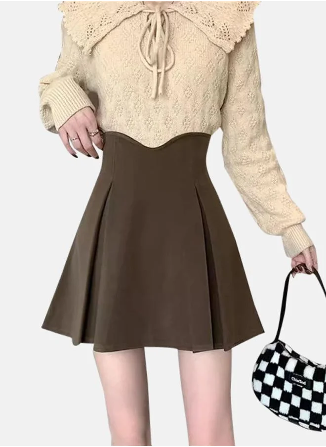 يونيكي Brown A-Line Above Knee Denim Skirts