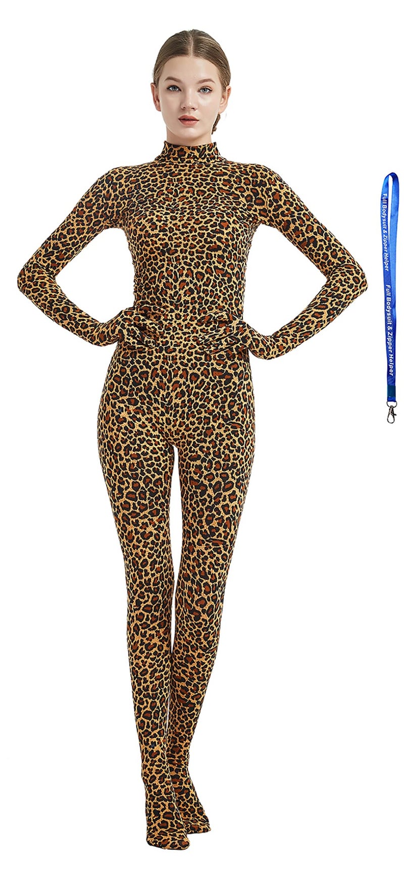 Full Bodysuit With Zipper Helper Womens Costume Without Hood Spandex Stretch Zentai Unitard Body Suit (Small, Leopard) - Image 1