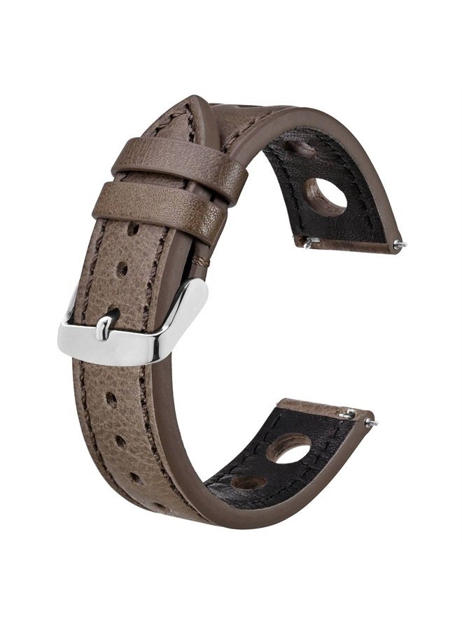 BISONSTRAP Rally Watch Bands, Waxed Leather Watch Straps for Men, 22mm, Taupe (Grey) with Silver Buckle - Image 1
