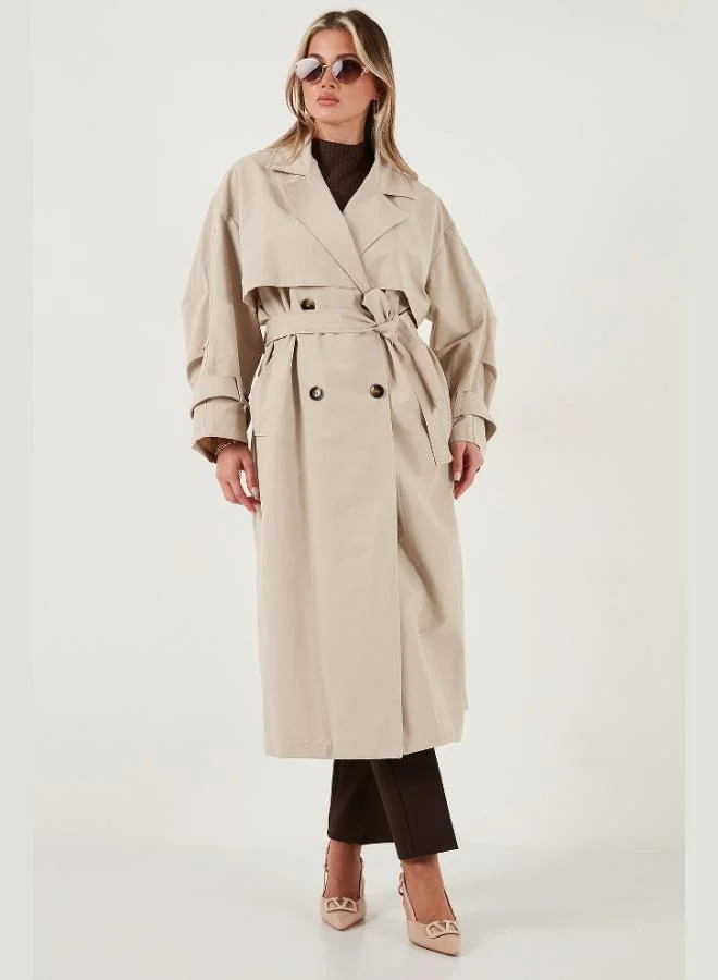 Lela Lela Cotton Oversize Double Breasted Buttoned Long Trench Coat Women's TRENCH COAT 6839605