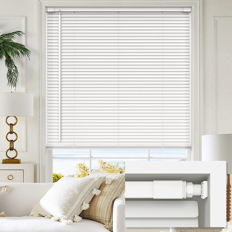 LazBlinds No Tools No Drill 1 Vinyl Mini Blinds Cordless Blinds for Windows Light Filtering Horizontal Window Blinds  Shades 27 W x 64 H White