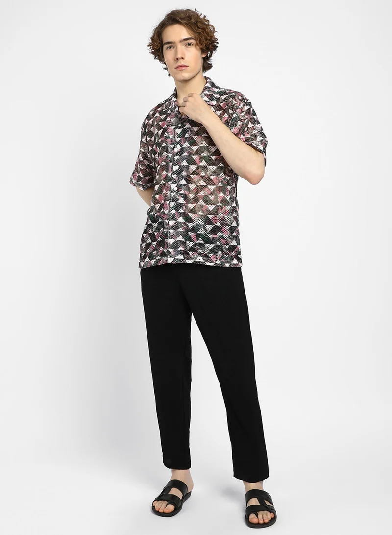 Campus Sutra Men's Multicolour Overlap Knit Oversized Shirt