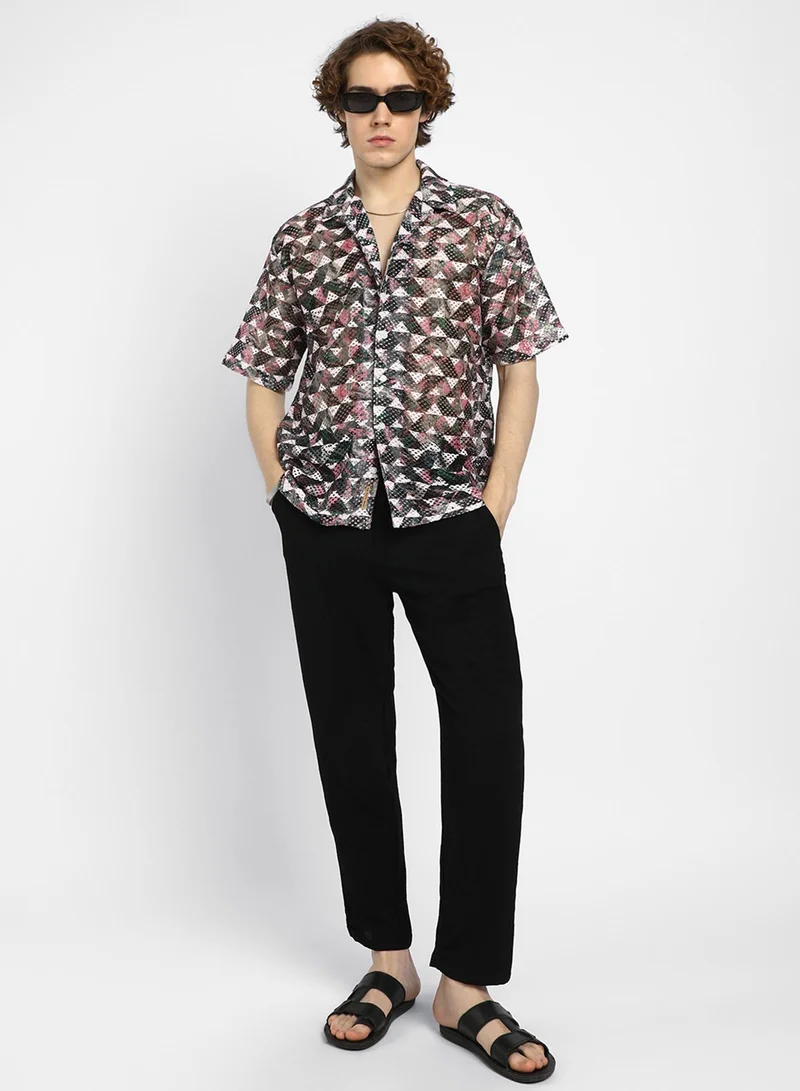 Campus Sutra Men's Multicolour Overlap Knit Oversized Shirt