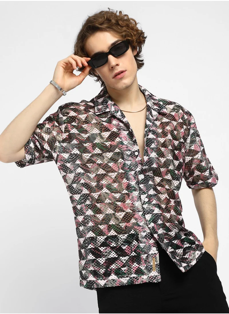 كامبوس سوترا Men's Multicolour Overlap Knit Oversized Shirt