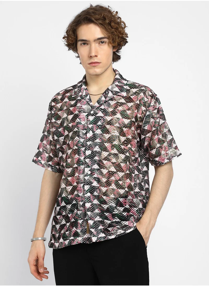 كامبوس سوترا Men's Multicolour Overlap Knit Oversized Shirt