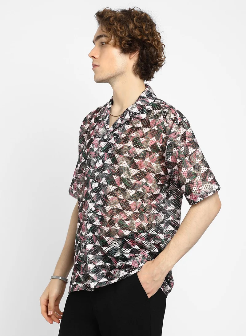 Campus Sutra Men's Multicolour Overlap Knit Oversized Shirt