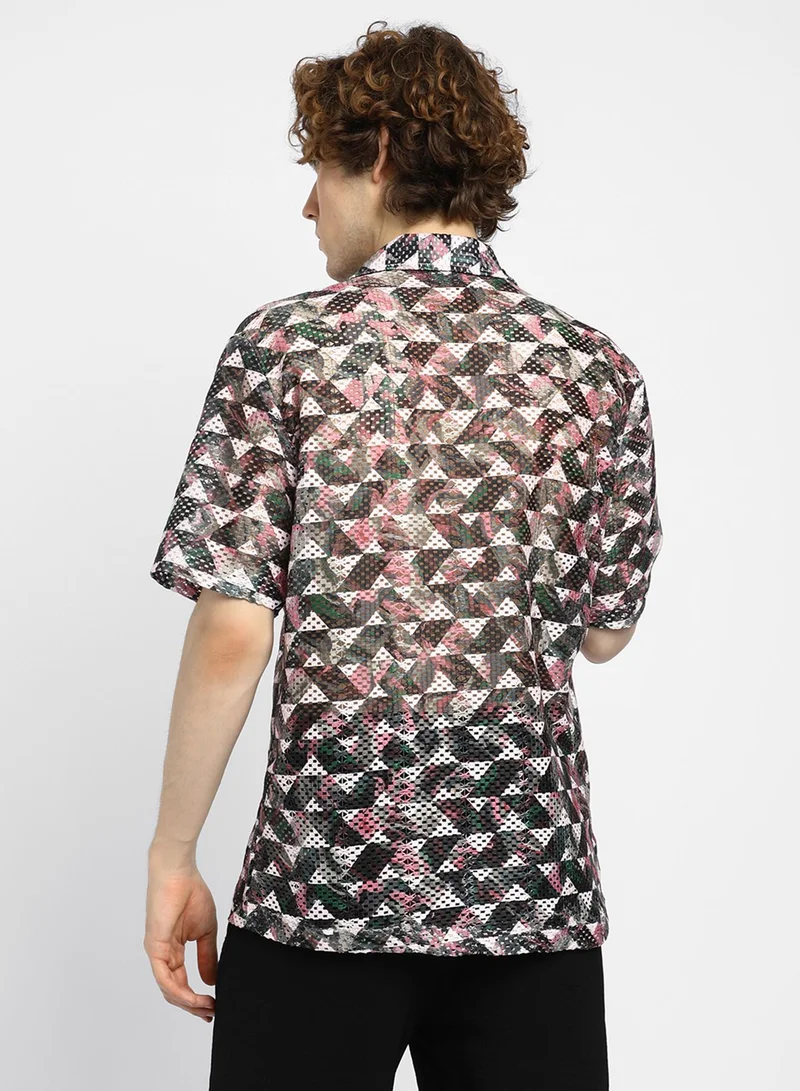 Campus Sutra Men's Multicolour Overlap Knit Oversized Shirt
