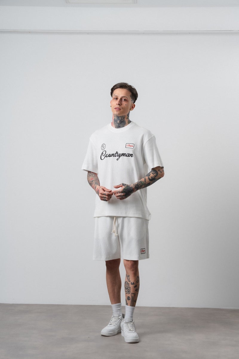 RESPIRE Men's Countryman Embroidered Regular Fit T-Shirt and Shorts Set, Ecru - Image 3