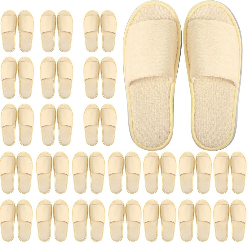 Geyoga 24 Pairs Spa Disposable Slippers Open Toe Non Slip Slippers for Women Men Guests Hotels Home Party Housewarming(Khaki) - Image 1
