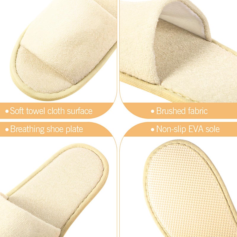 Geyoga 24 Pairs Spa Disposable Slippers Open Toe Non Slip Slippers for Women Men Guests Hotels Home Party Housewarming(Khaki) - Image 3