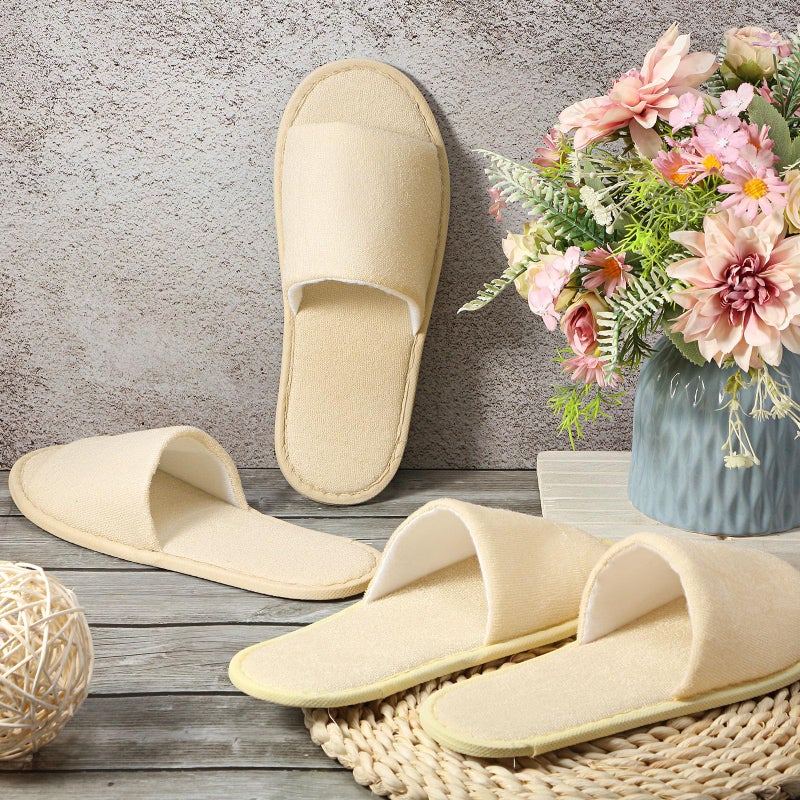 Geyoga 24 Pairs Spa Disposable Slippers Open Toe Non Slip Slippers for Women Men Guests Hotels Home Party Housewarming(Khaki) - Image 4