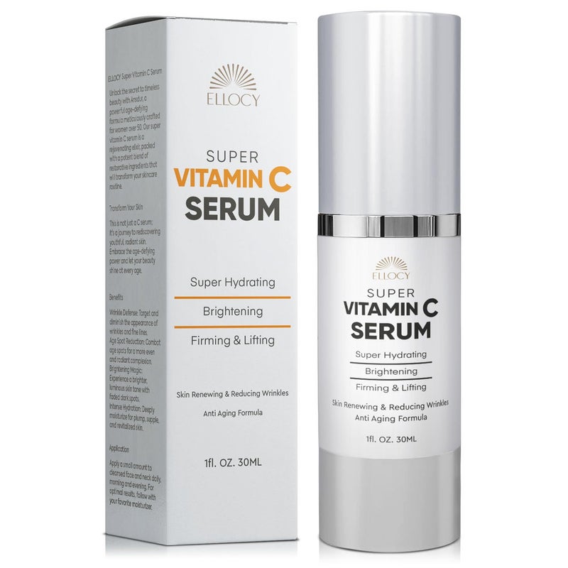 Super Vitamin C Serum for Mature Skin AllInOne Hydrating AntiAging Formula  Vitamin C Hyaluronic Acid Vitamin E Caffeine  Face Lift Serum for Wrinkles Age Spots Firms Hydrates  1 fl oz
