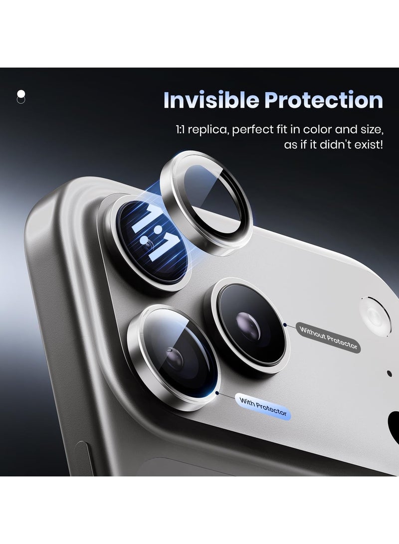 حامي عدسة الكاميرا لجهاز آيفون 17 برو / آيفون 17 برو ماكس، زجاج معدني مقسى عالي الدقة لحماية شاشة الكاميرا، التيتانيوم الطبيعي - Image 3