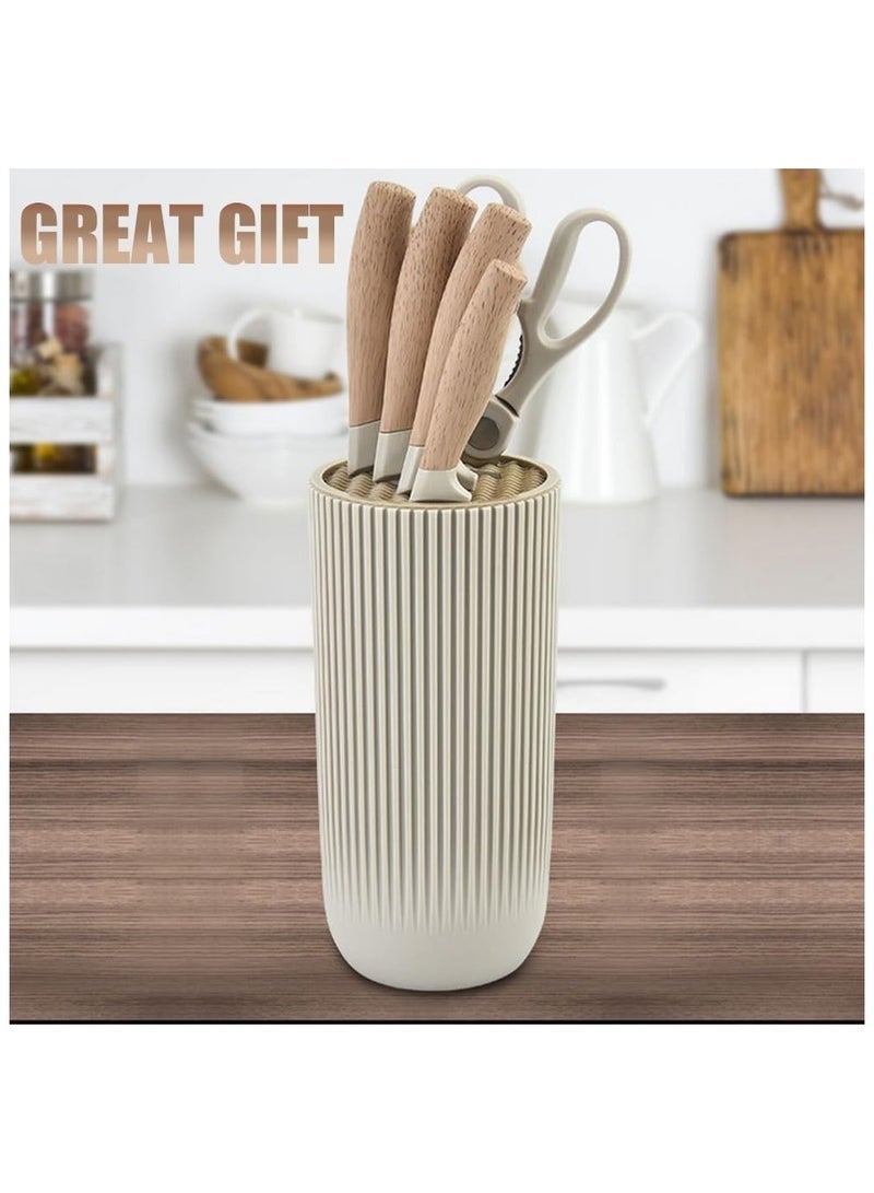 Forest Home 6 Piece Professional Knife Set, Includes Kitchen Knife, Chef's Knife, Japanese Knife, Utility Knife, Kitchen Scissors and Universal Non Stick Knife Block, Ergonomic Stainless Steel Sharp Blades with Handles Perfect for Daily Kitchen Tasks, Khaki - Image 4