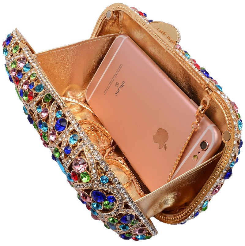 MOSSMON Luxury Crystal Clutch Rhinestones Evening Bag (Gold/colorful) - Image 5