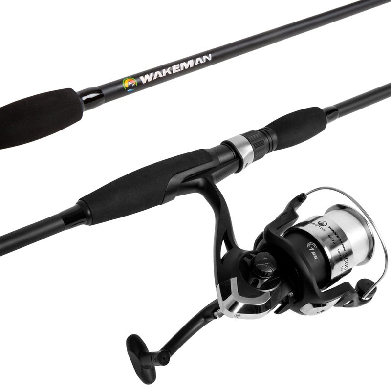 Wakeman Fiberglass Fishing Pole - Strike Series Collapsible Rod and Spinning Reel Combo Gear for Catching Walleye, Bass, Trout, and More by Wakeman (Black) - Image 1