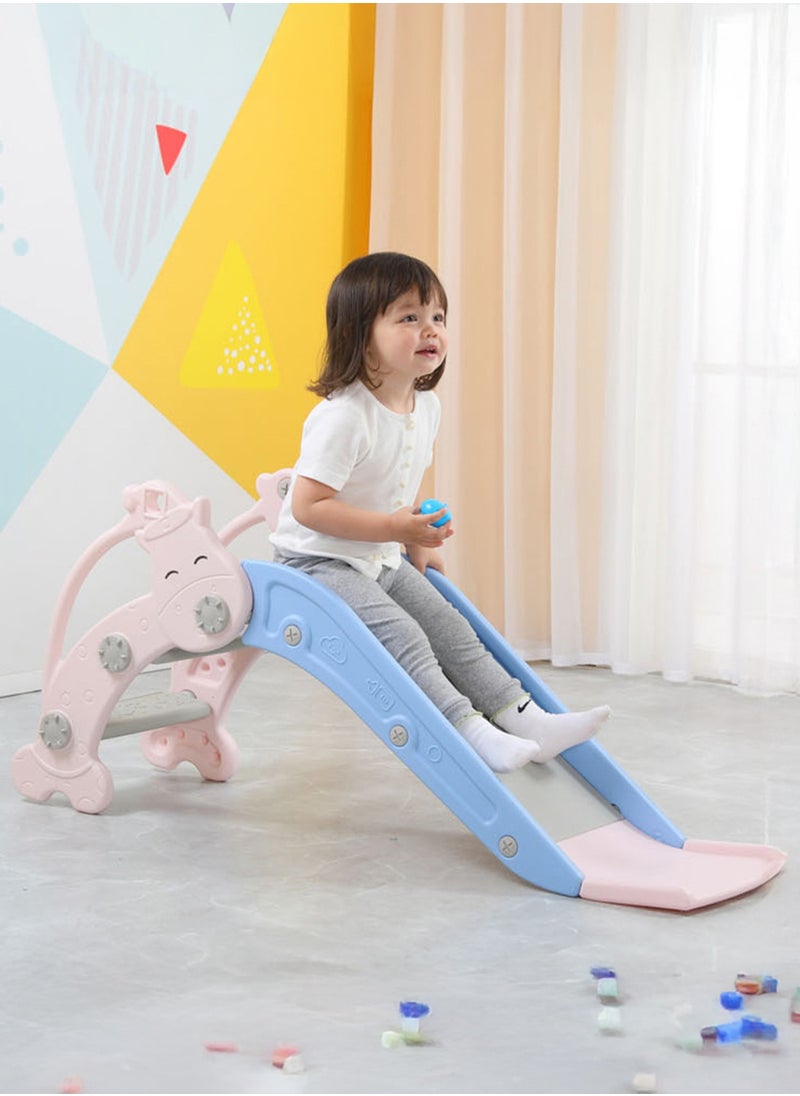 Funz Kids Slide for Toddlers Age 1-3 Indoor Baby Plastic Slide Outdoor Climber Freestanding Playset with Basketball Hoop  - Image 2