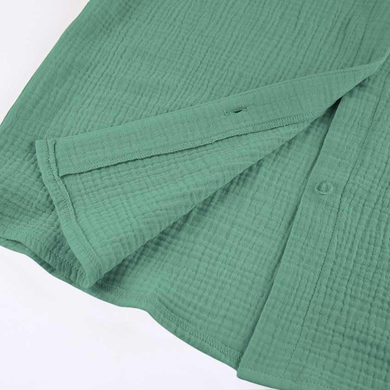 codcm Womens Cotton Gauze Loungewear Sets Casual 2 Piece Sleepwear Button Down Shirt and Wide Leg Pants Outfits(Green,Medium) - Image 2