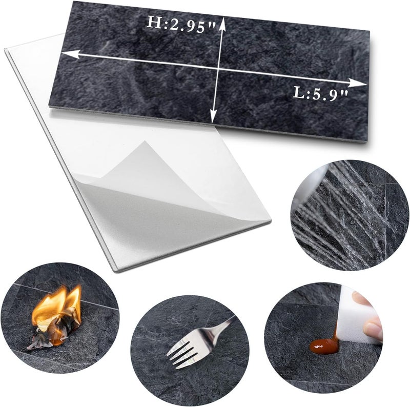 AULIGET 200 Pieces Black Slate Peel and Stick Backsplash Wall Tiles, 3" x 6" PVC Faux Stone Stick on Tiles for Backsplash Kitchen, Bathroom, Laundry Room, Camper, Fireplace - Image 5