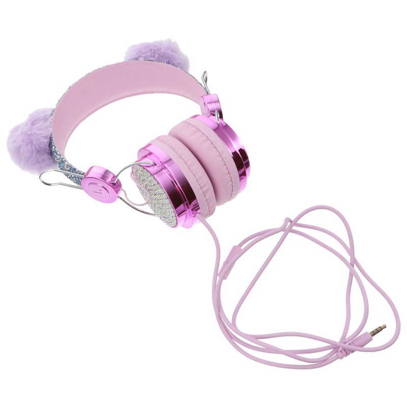 Children Headset Rhinestone Glitter Kids Headset Furry Over Ear Headset - Image 1
