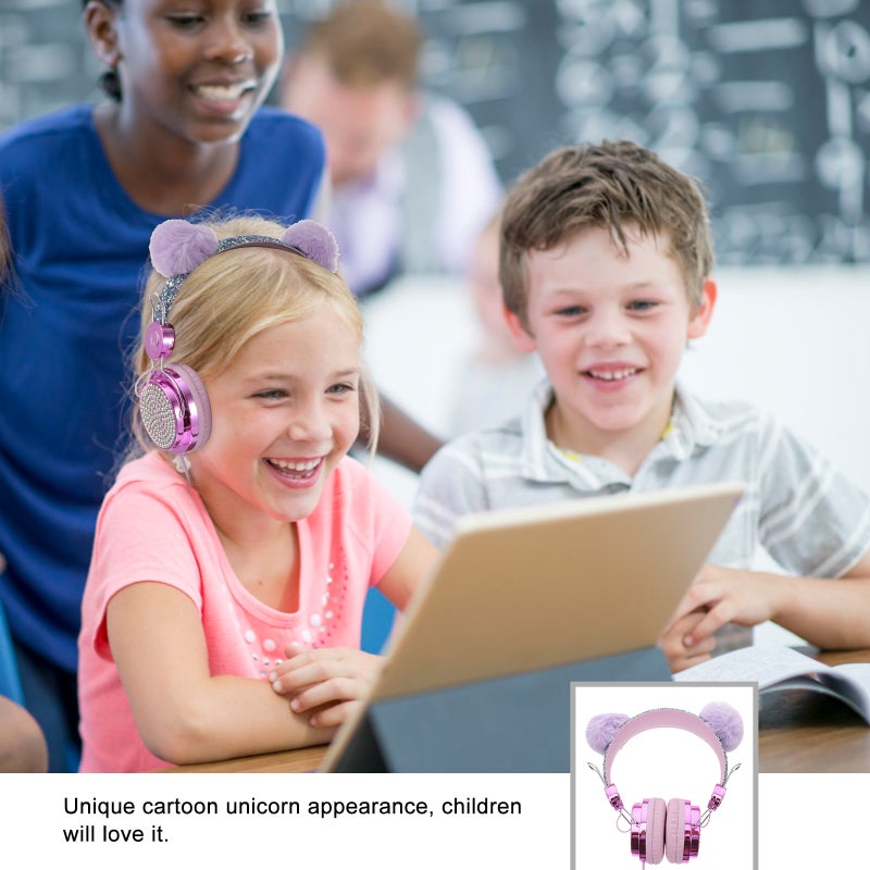 Children Headset Rhinestone Glitter Kids Headset Furry Over Ear Headset - Image 5
