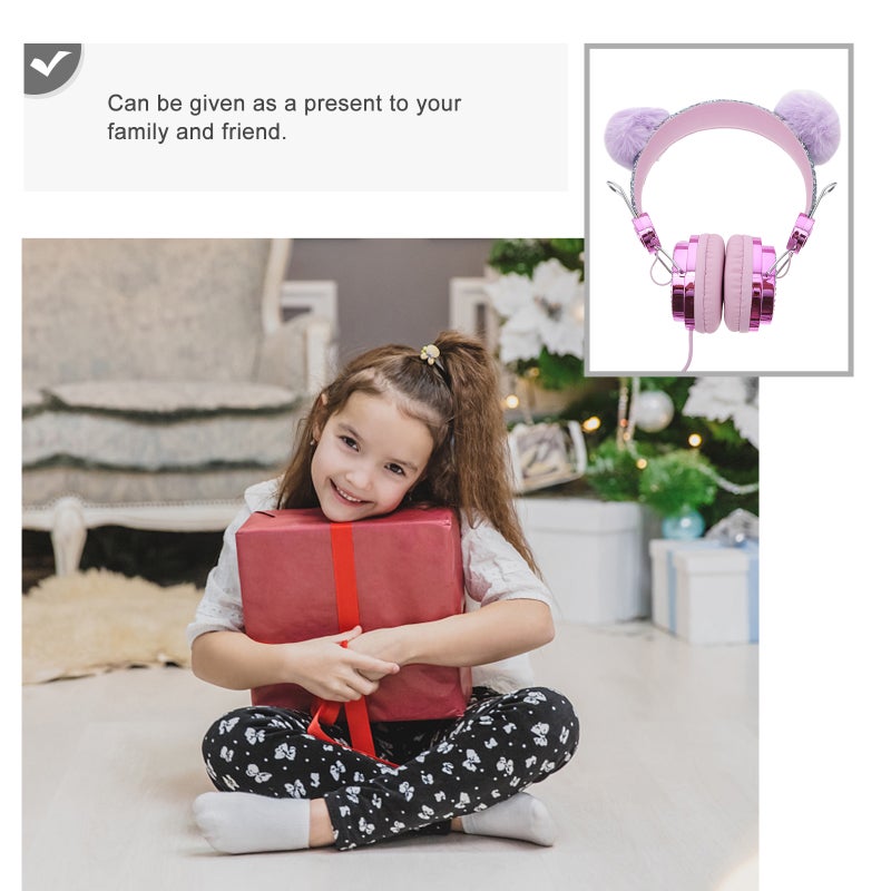 Children Headset Rhinestone Glitter Kids Headset Furry Over Ear Headset - Image 3